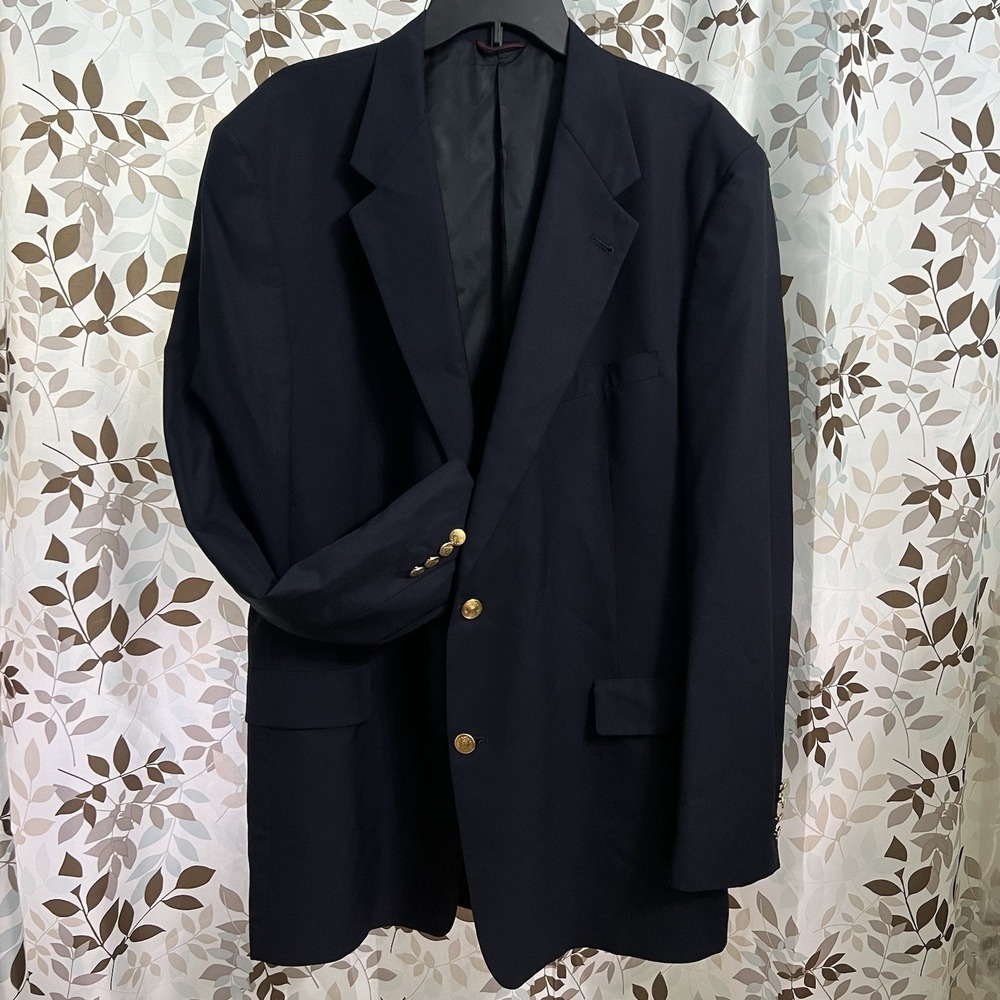 HART SHAFFNER MARX Men's Navy Blazer 48L Wool Sport Coat Gold Button Jacket